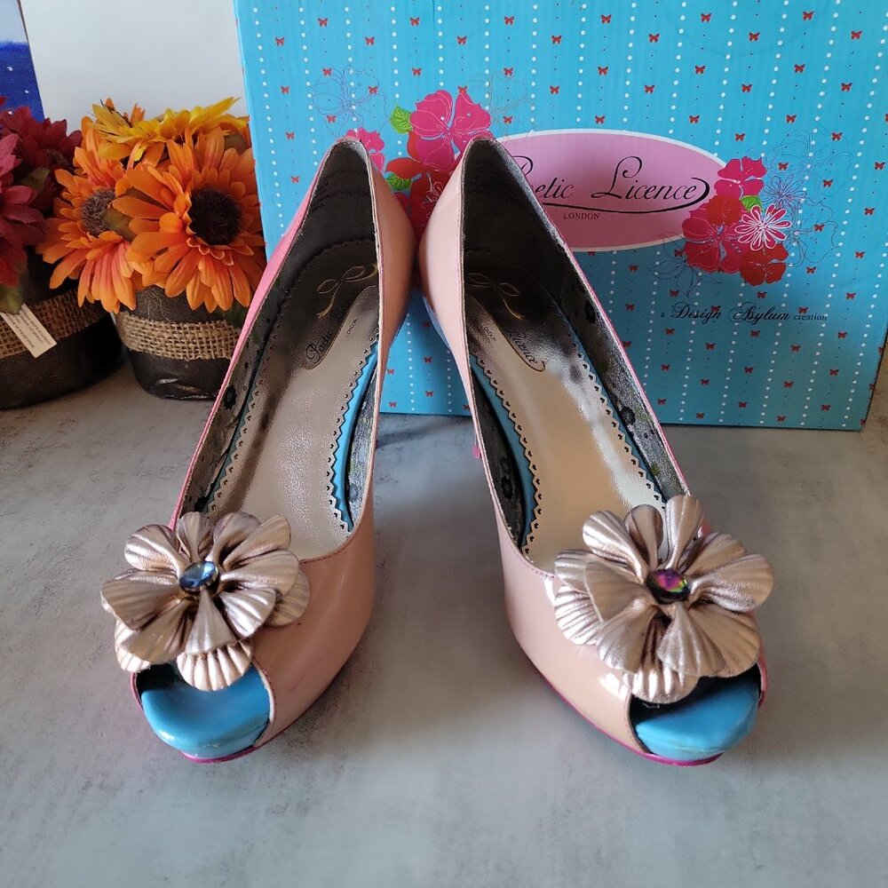 Poetic Licence Women's Summer Bloom Heels Shoes Peach Fuchsia Multi-Color 8.5us - Picture 15 of 16